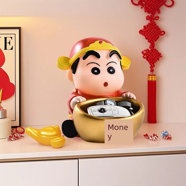蜡笔小新入户玄关钥匙收纳摆件财神爷周边客厅新年装饰品乔迁礼物