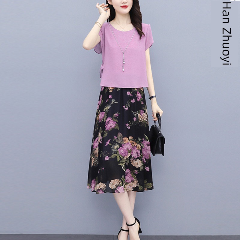 Foreign style summer wear Chiffon little chap mom Dress