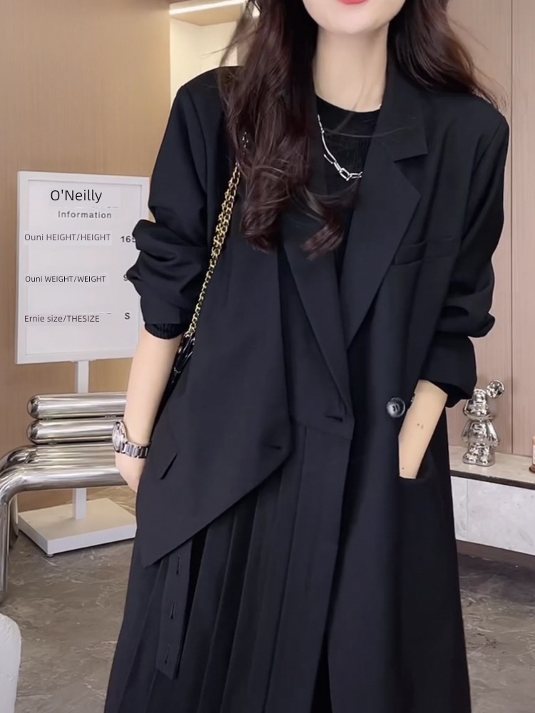 loose coat female brown Long sleeve temperament Pleat suit loose coat