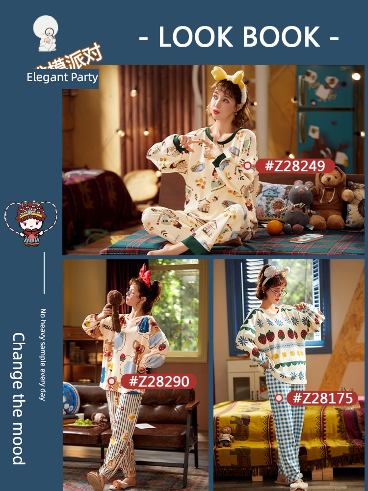 ma'am spring and autumn Long sleeve Scarlet Cotton suit pajamas