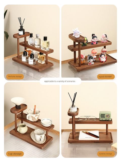 Wooden walnut porch table top storage rack storage solid wood cup holder coffee tea set perfume storage rack