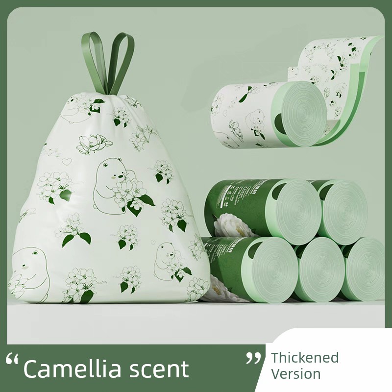 Bear Print Garbage Bags for Home Use, Thickened, Large, Tear-Free Drawstring Plastic Bags, Specifically for Kitchen Use