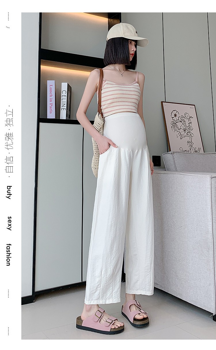 Jq Jingqi Maternity Pants Spring/Summer 2026 New Thin Wide-Leg Pants with Belly Support Long Pants in Cream White Maternity Wear — 31