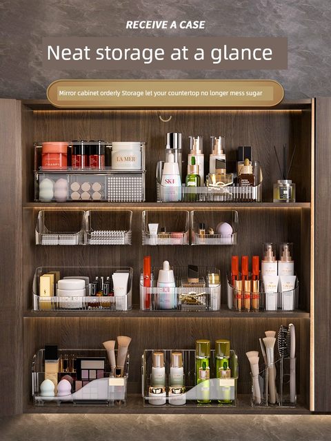 Bathroom mirror cabinet storage box wall hanging lipstick mask finishing box bathroom mirror cabinet oblique cosmetic storage rack