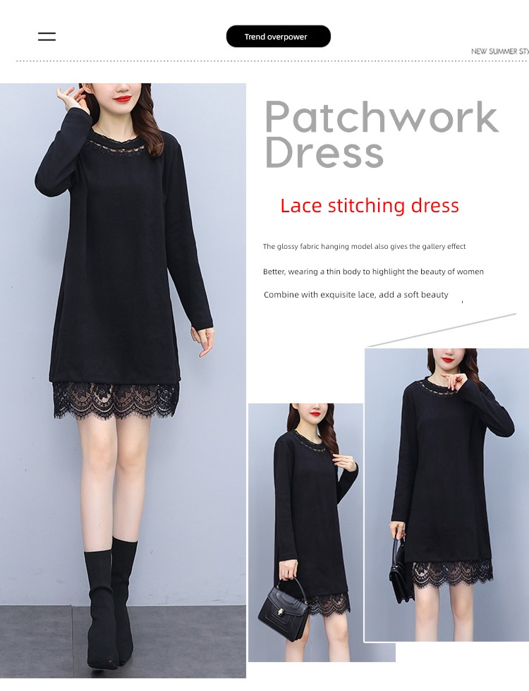 Lace stitching easy Show thin Cover meat knitting Dress