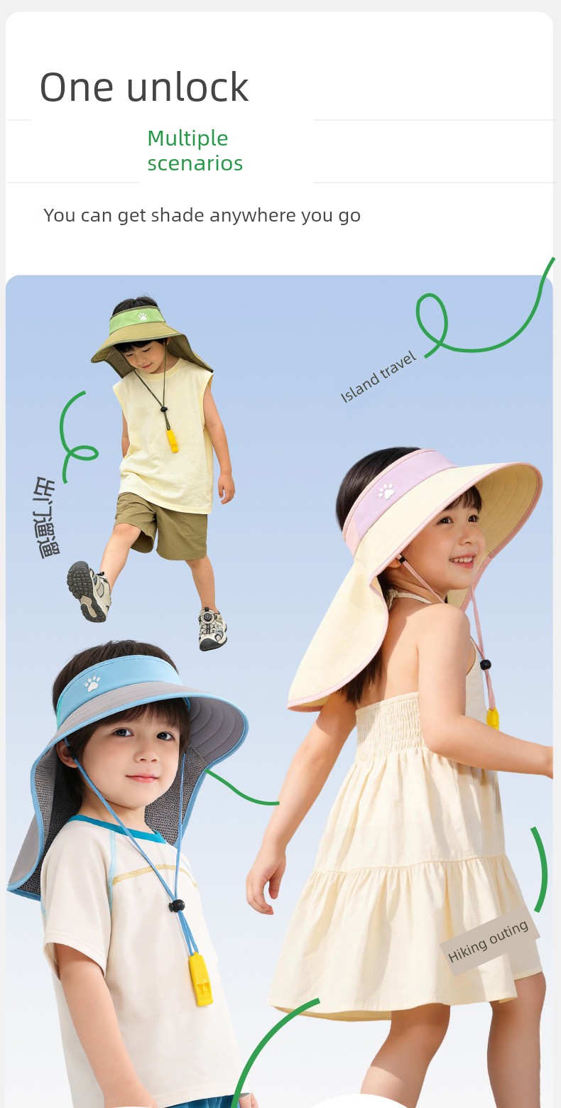 Kalmei Children's Sun Protection Hat for Boys and Girls, Large Brim Sun Hat with Shawl, Summer Open-Top Hat, Uv Protection — 15