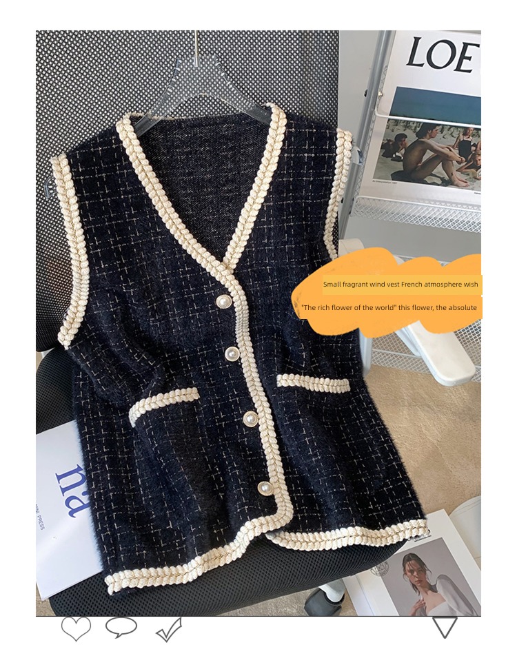 Little fragrance Mink hair V-neck ma'am knitting Vest