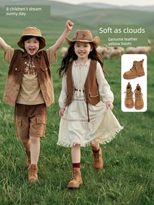 Tongmeng Qingtian Children's Boots Genuine Leather Yellow Boots Girls' Martin Boots Autumn 2026 New Boys' Short Boots Wa