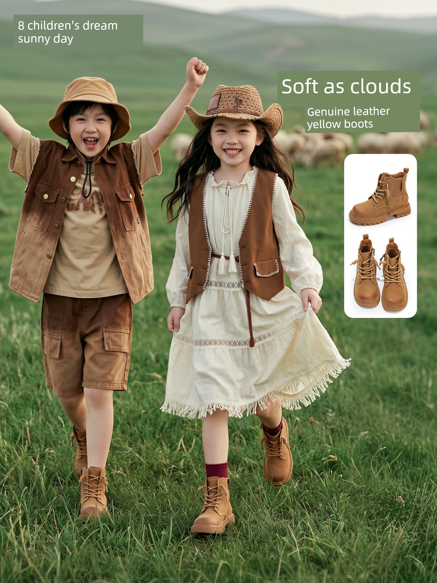 Tongmeng Qingtian Children's Boots Genuine Leather Yellow Boots Girls' Martin Boots Autumn 2026 New Boys' Short Boots Waterproof