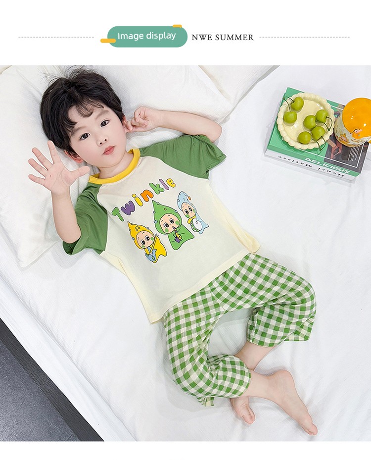 Boys' Pajamas Modal Summer Thin Style Three-Quarter Sleeve 2026 New Model Baby Air Conditioning Clothing Children's Loungewear Boys — 2