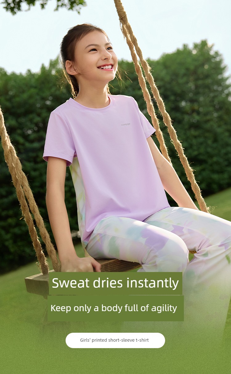 [Fairy Family] Moodytiger Girls' Short-Sleeved Summer Sports Children's Clothing Quick-Drying T-Shirt Set for Older Children — 3