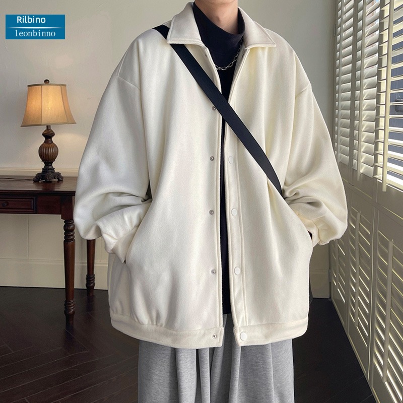 woolen coat male winter thickening Chaopai Lapel Simplicity Jacket over size lovers Versatile leisure time easy loose coat