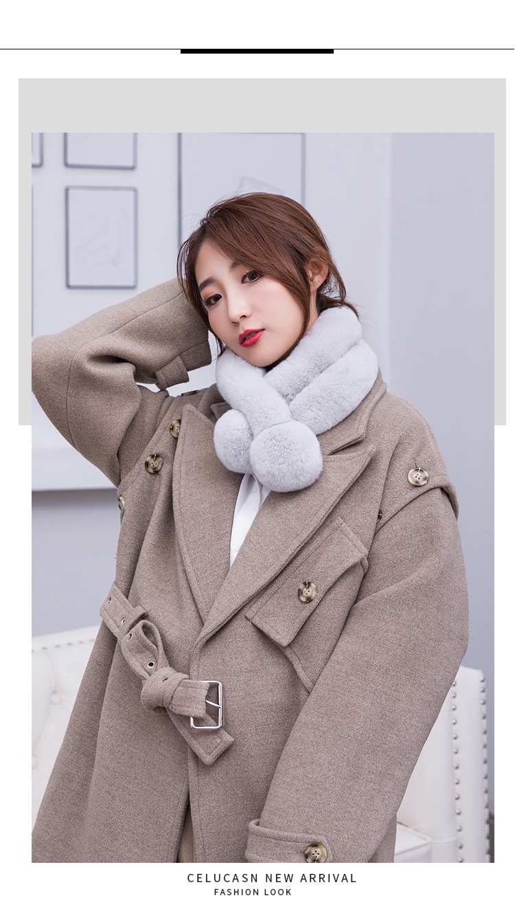 leather and fur female swift current hair Double ball trend Neck protection thickening scarf