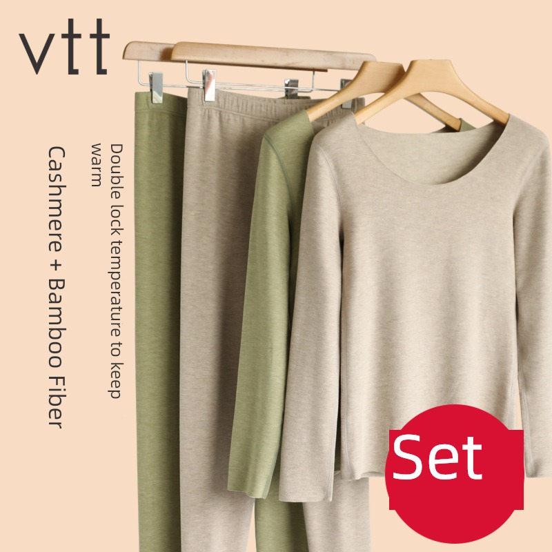 keep warm suit ma'am Autumn and winter Plush thickening Lay a foundation jacket trousers Derong Cashmere Self heating Autumn clothes and pants