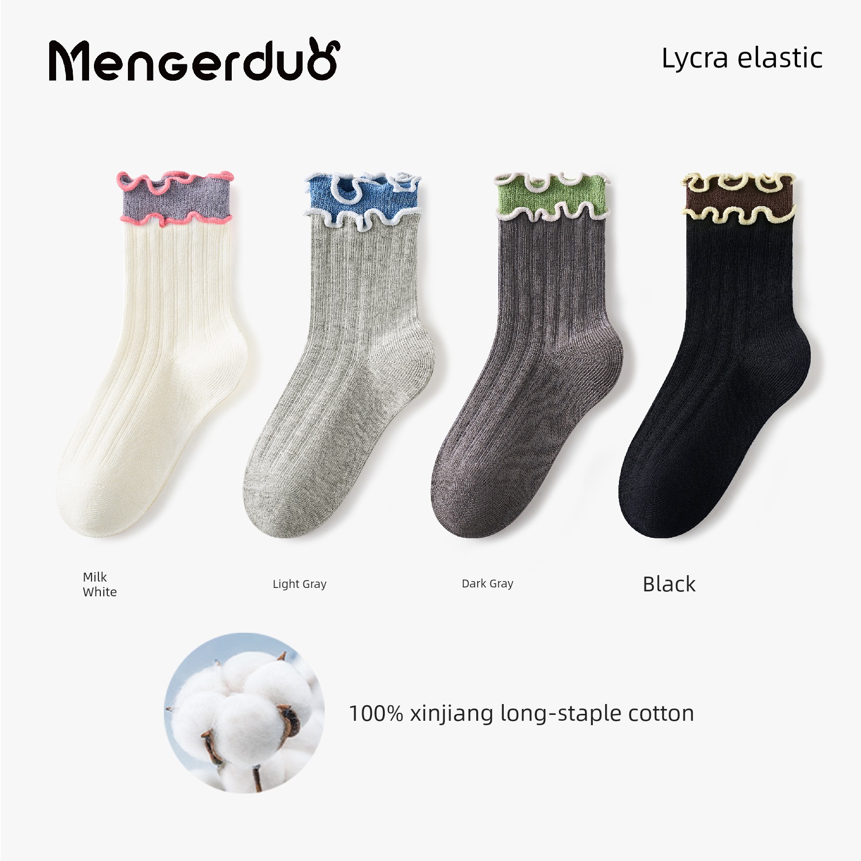 Girls' Socks for Spring and Autumn, 100% Pure Cotton, Children's Lace Princess Socks, Girls' Ruffled Mid-Tube Socks for Autumn and Winter — 4