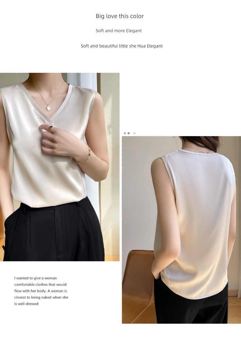 easy Wear out Sleeveless V-neck Spring and summer Lay a foundation real silk