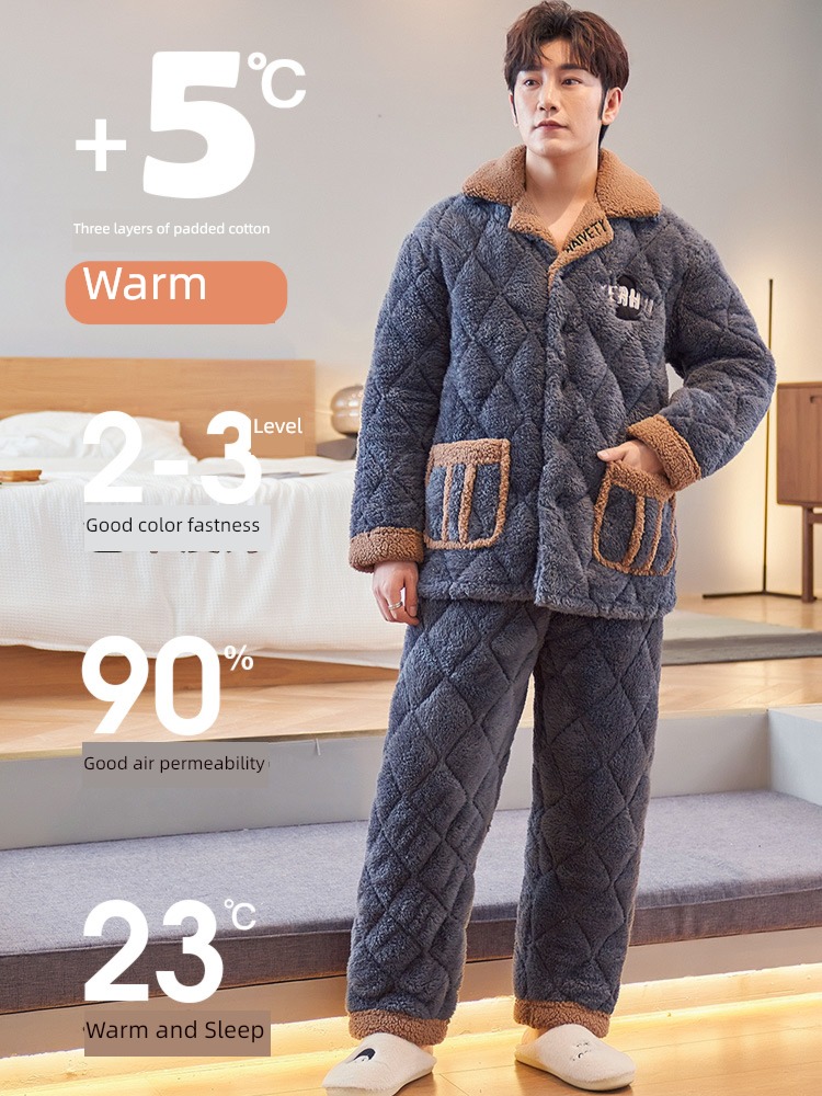 NGGGN male suit Flannel Autumn and winter pajamas