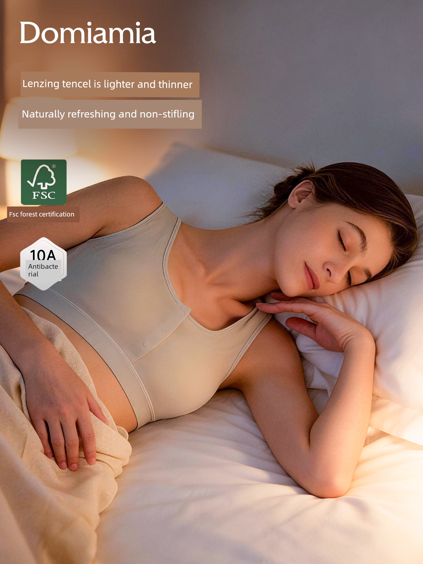 Domiamia Lightweight Front-Opening Nursing Bra, Thin and Breathable, Anti-Sagging, Night-Use Postpartum Bra for Pregnant Women