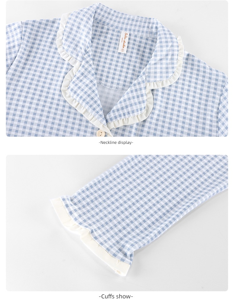 female pure cotton Fashion Plaid Two piece set autumn pajamas