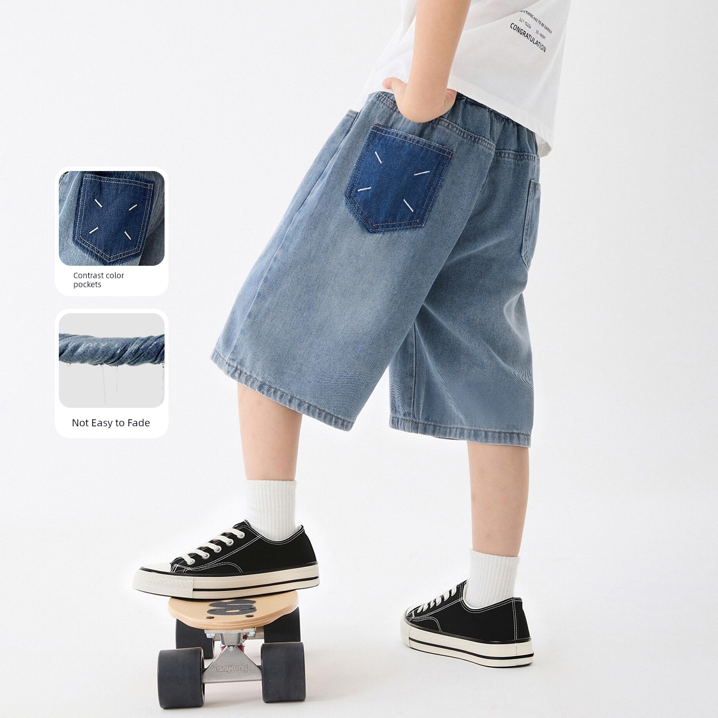 Haima's Children's Clothing Boys' Denim Shorts Summer Thin Style 2026 New Model Kids' Knee-Length Pants Youth Shorts — 1
