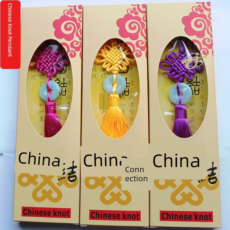 Small Chinese Knot Pendant 6 Plates with Jade Bows Characteristic Chinese Style Craft Decoration Abroad Gift for Foreigners