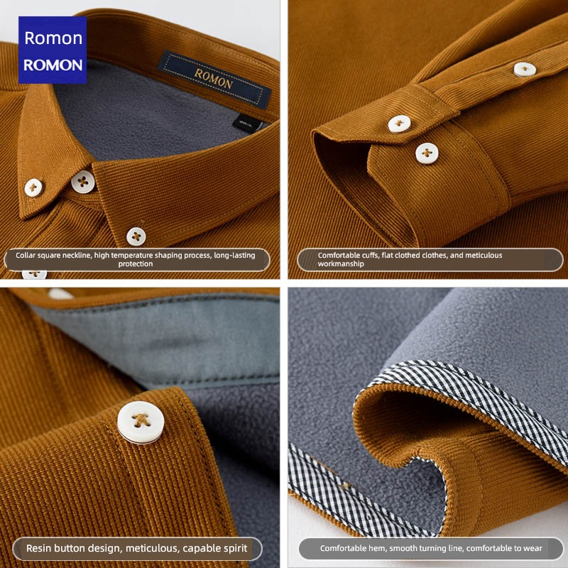 Romon corduroy Autumn and winter Embroidery Young and middle-aged people shirt