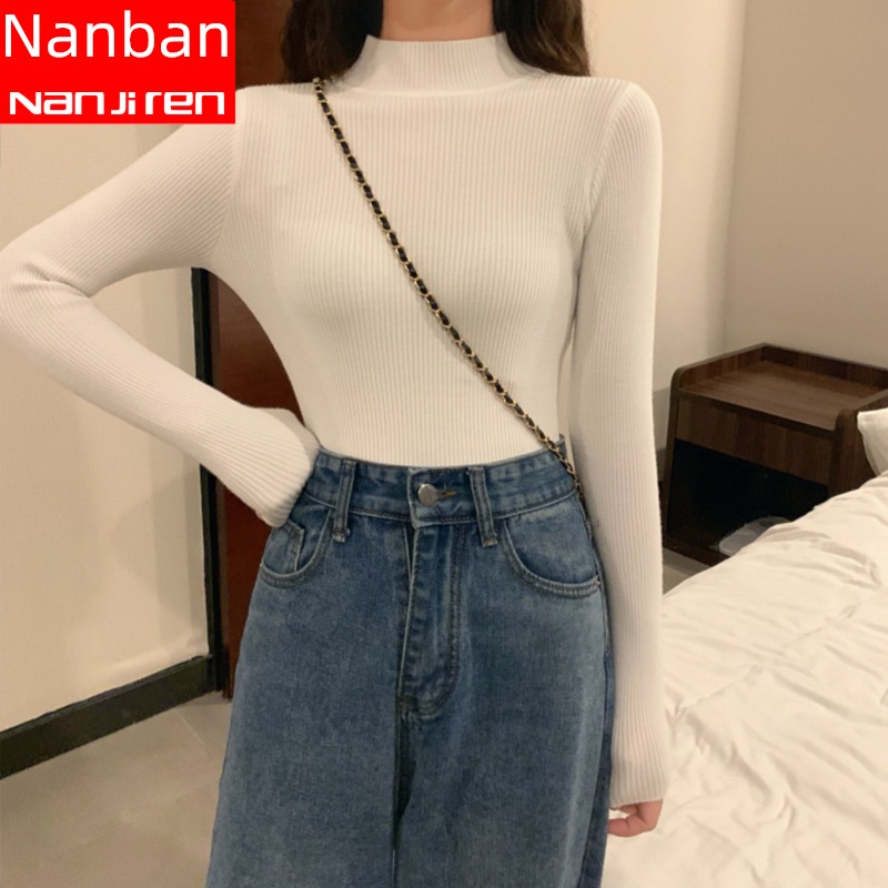 Half high collar Thin money knitting Foreign style jacket Undershirt