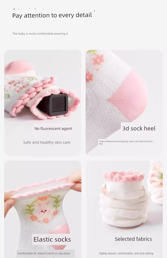 Children's Socks for Girls, Spring and Summer Thin Style, Pure Cotton Mesh Socks for Baby Girls, Princess Lace Mid-Tube Summer Thin Socks — 17