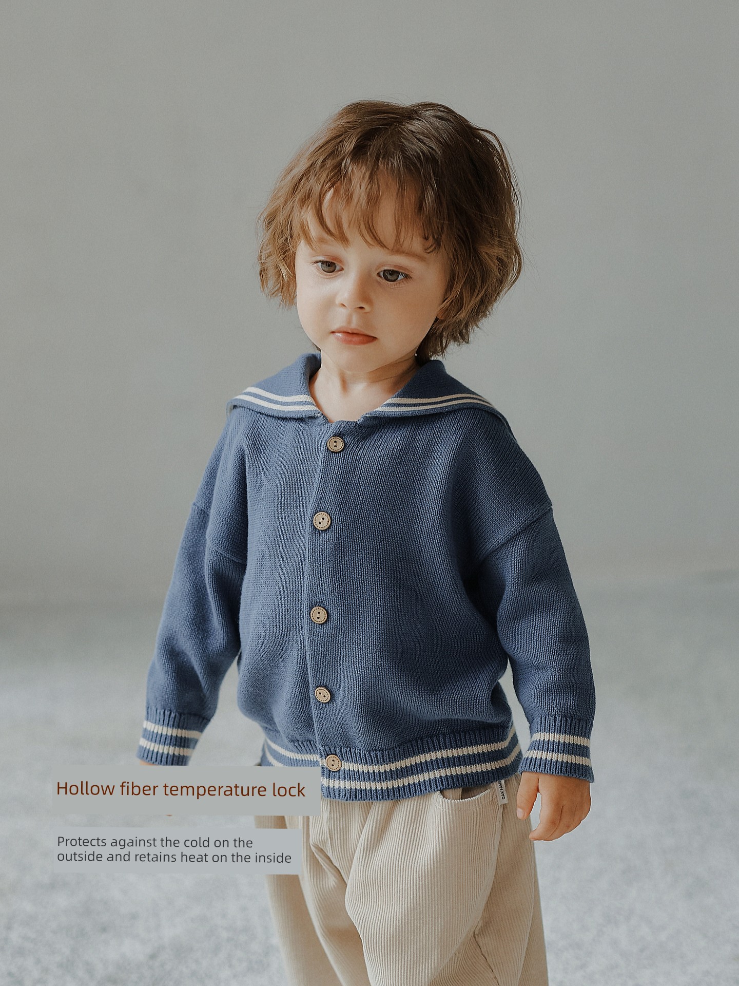 [New Product] Oak Family Kidsren's Autum Sweater Top Pure Cotton Navy Collar Long-Sleeved Knitted Cardigan — 4
