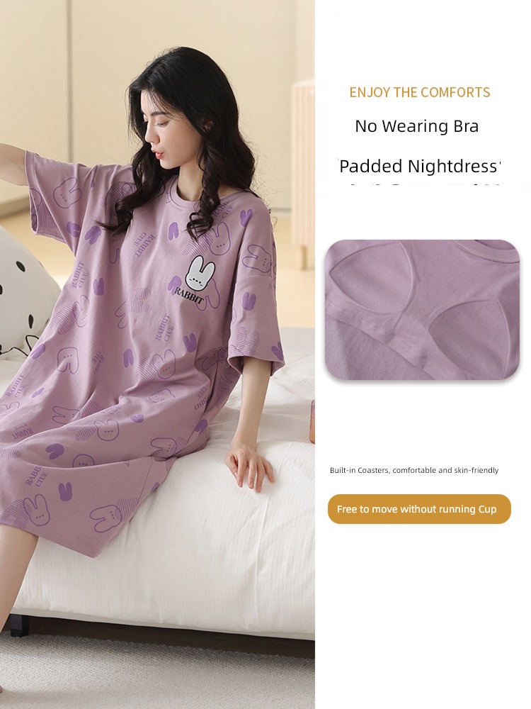 pure cotton summer lovely Big size With chest pad pregnant woman Nightdress