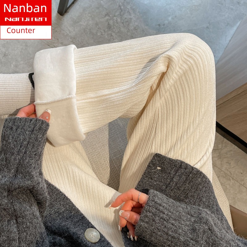 white Autumn and winter leisure time thickening chenille  Wide leg pants