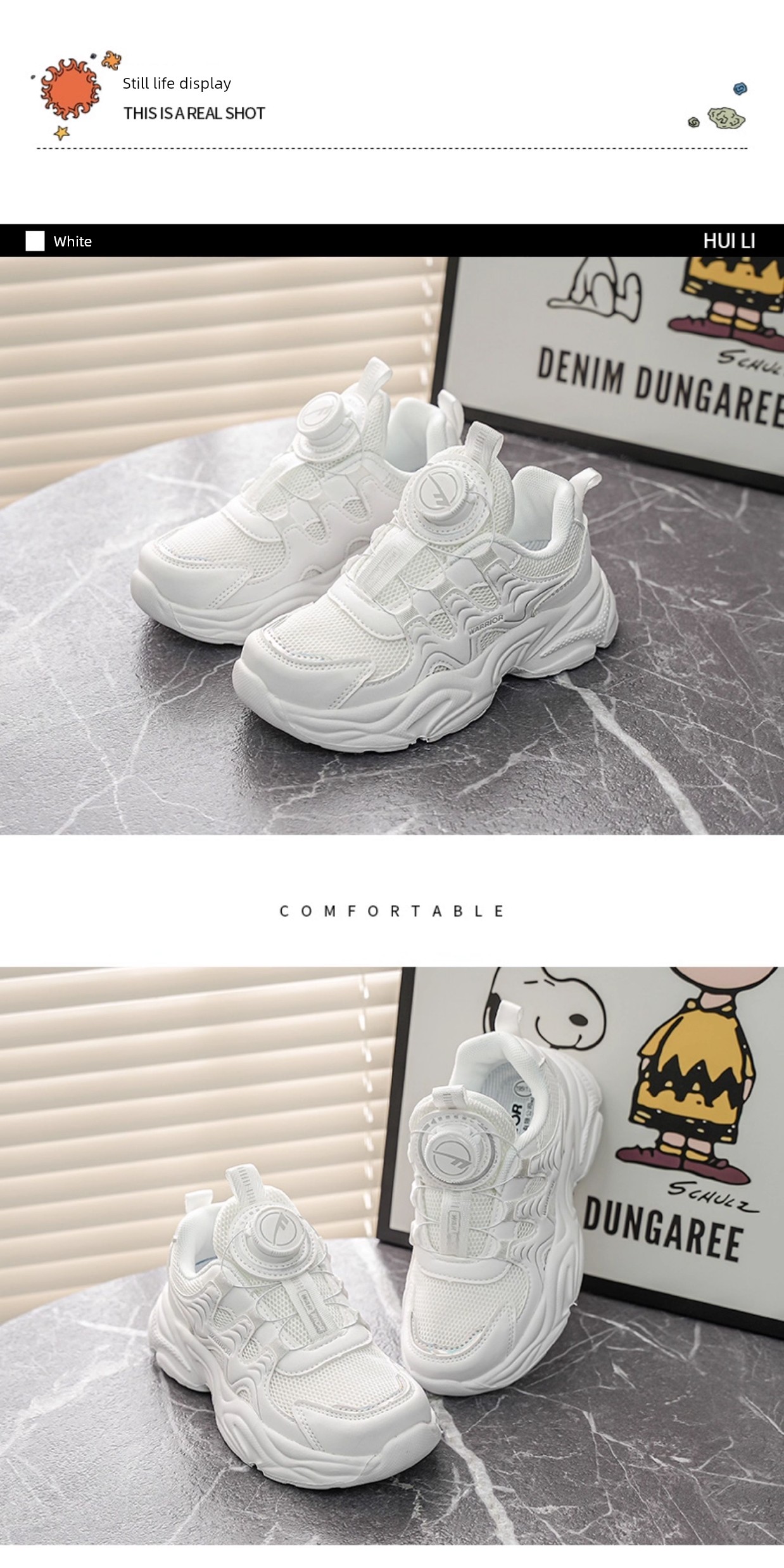 Warrior Kids Campus Rotating Buckle Breathable White Shoes — 34