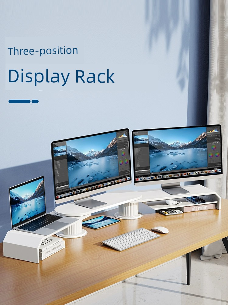 三屏顯示器增高支架桌麪轉角台式機電腦加長擡高辦公室工位柺角筆記本雙屏墊高鏇轉托架底座桌上收納置物支撐