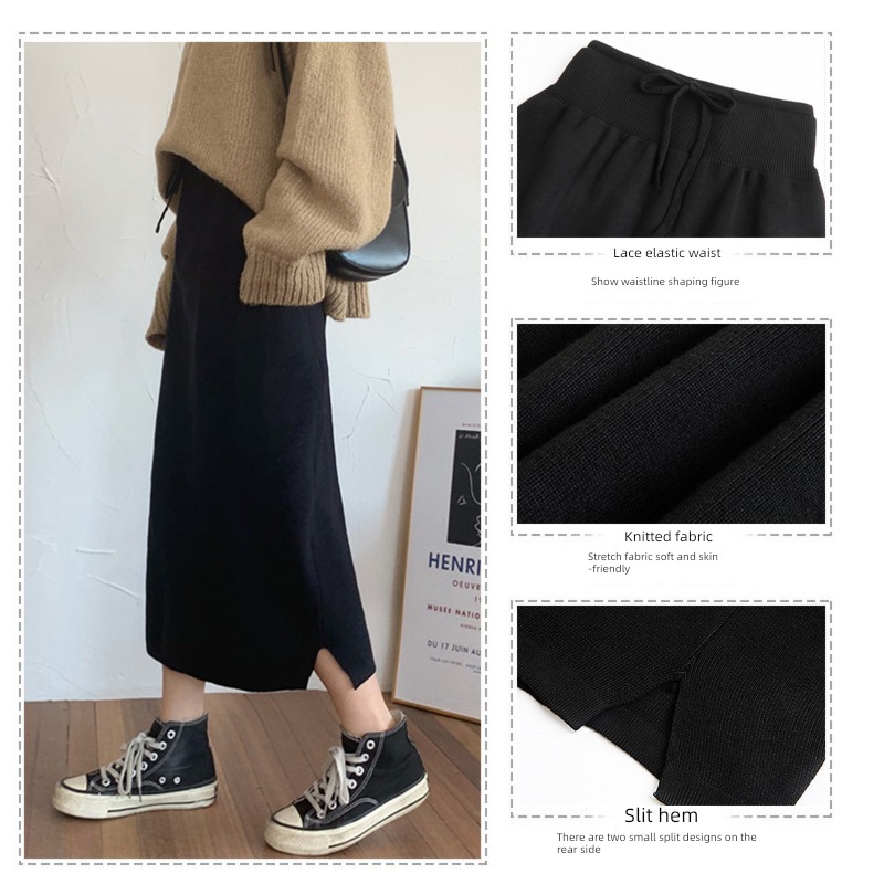 Spring, autumn and winter Medium and long term High waist Straight cylinder Wool skirt
