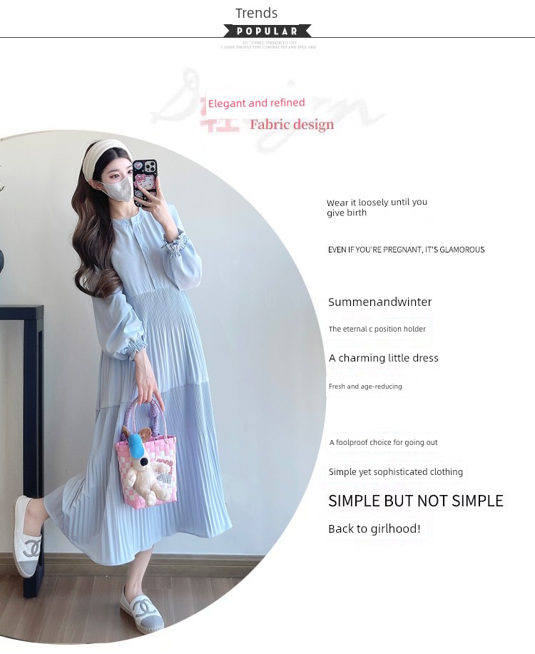 Maternity Wear 2026 New Autumn Style Loose Slimming Pleated Dress for Pregnant Mothers, High-End Nursing Long Dress — 3