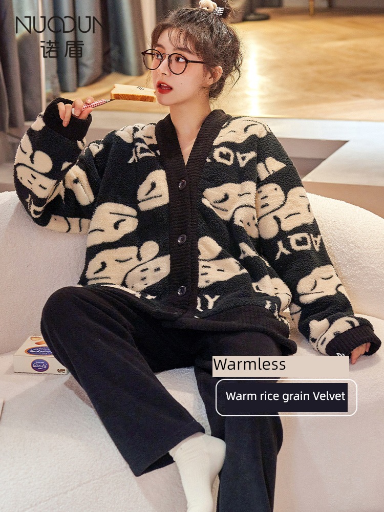 female Flannel keep warm Winter money Big size suit pajamas