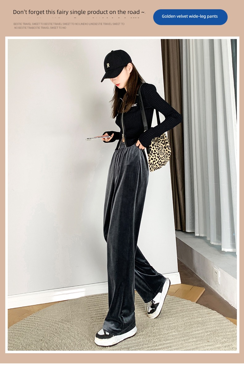 Plush spring and autumn grey Casual pants leg