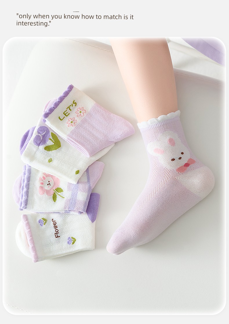 [100% Cotton] Girls' Socks, Summer Thin Pure Cotton Breathable Mesh Socks, Kidsren's Socks for Girls, Autum Baby Socks — 25