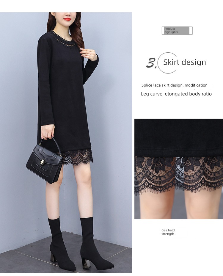 Lace stitching easy Show thin Cover meat knitting Dress