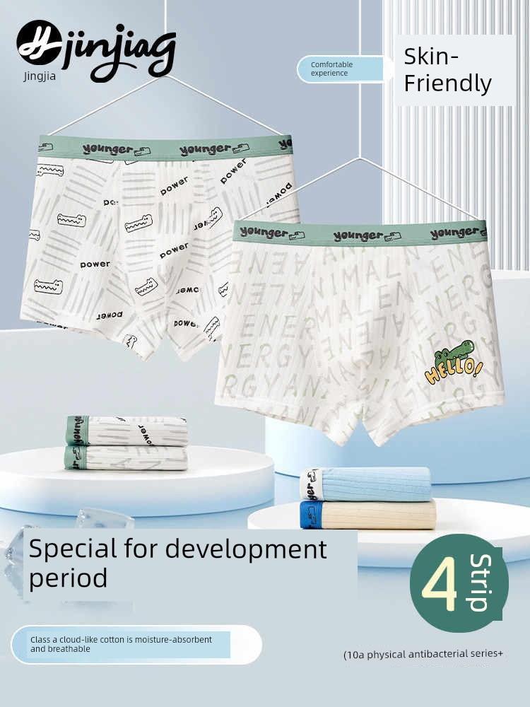 Boys' Underwear, Little Boys' Children's A-Grade Cotton Boxer Briefs for Older Children and Teenagers in Their Developmental Period, Breathable Shorts for 12-Year-Olds