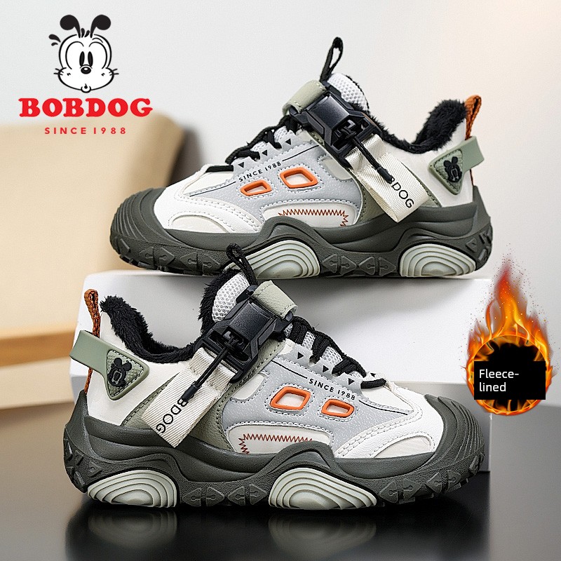 Babudou Boys' Trendy 2026 Winter New Waterproof Leather Children's Fleece-Lined Thickened Casual Sports Shoes — 2