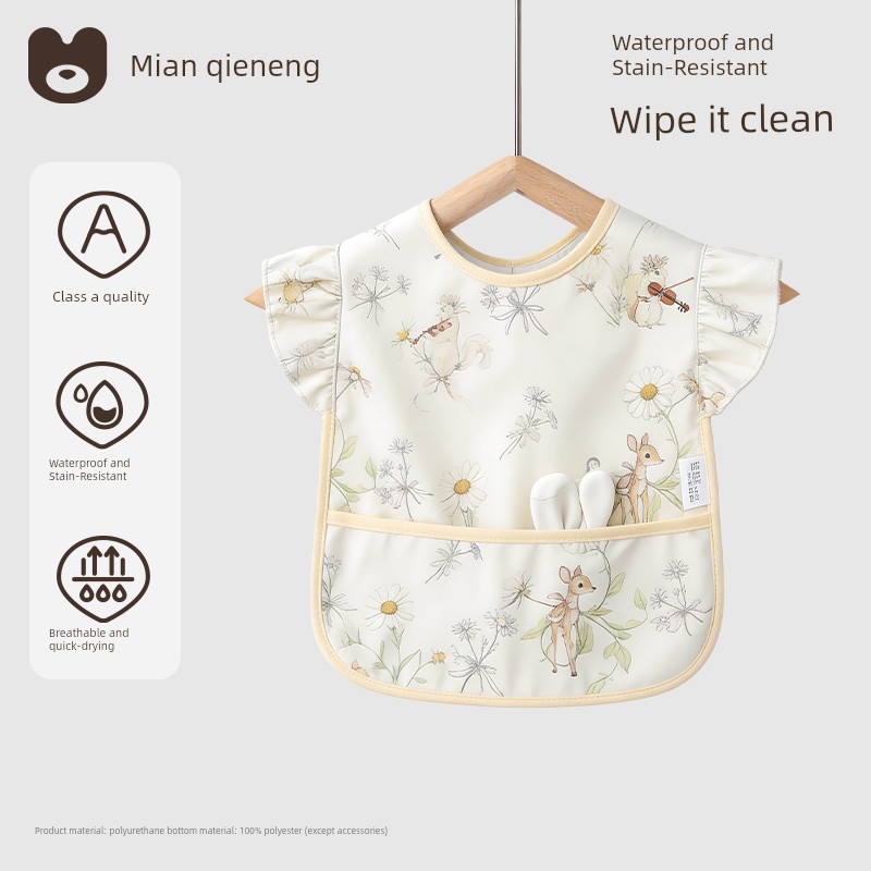 Baby Smock, Kidsren's Eating Bib, Baby Food Supplement, Waterproof and Anti-Dirty, Lace Sleeves for Baby Girls, Summer Thin Apron — 8