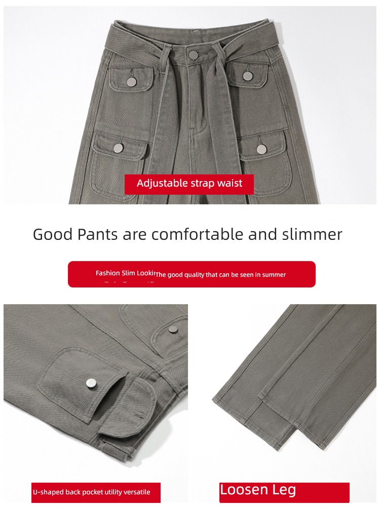 High waist Broad leg Retro leisure time female Autumn and winter Overalls