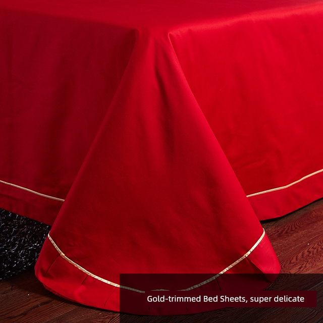 Single piece pure cotton wedding sheets, big red embroidered bedding, wedding bedding, solid color bedding, doll