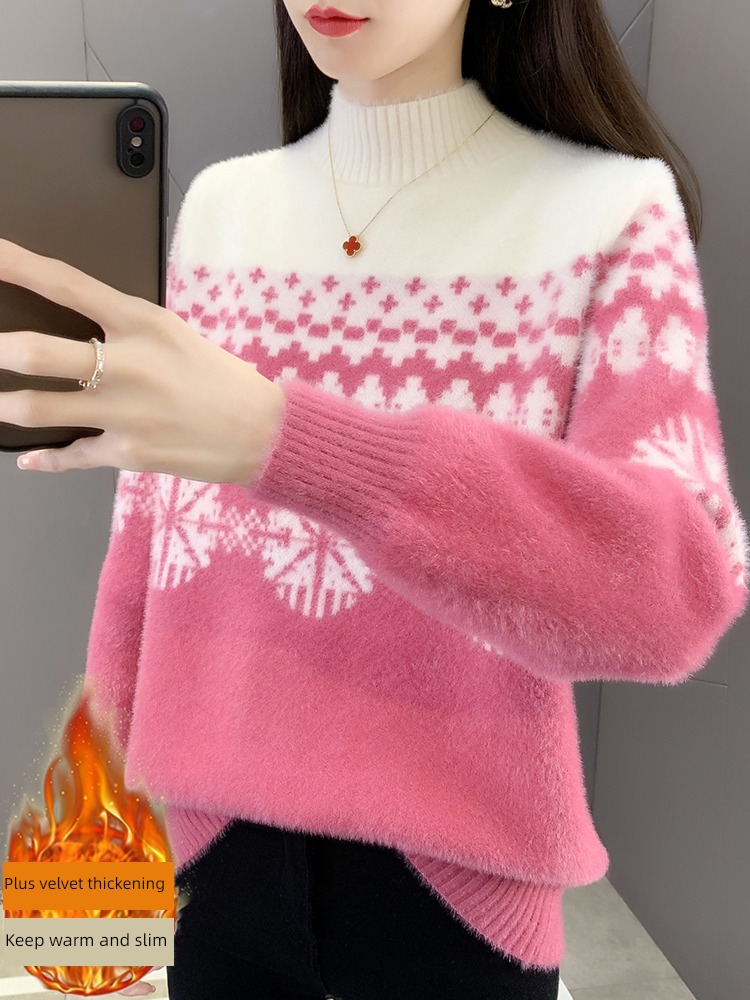 Imitation mink velvet Inner lap Hot money Lay a foundation Half high collar sweater