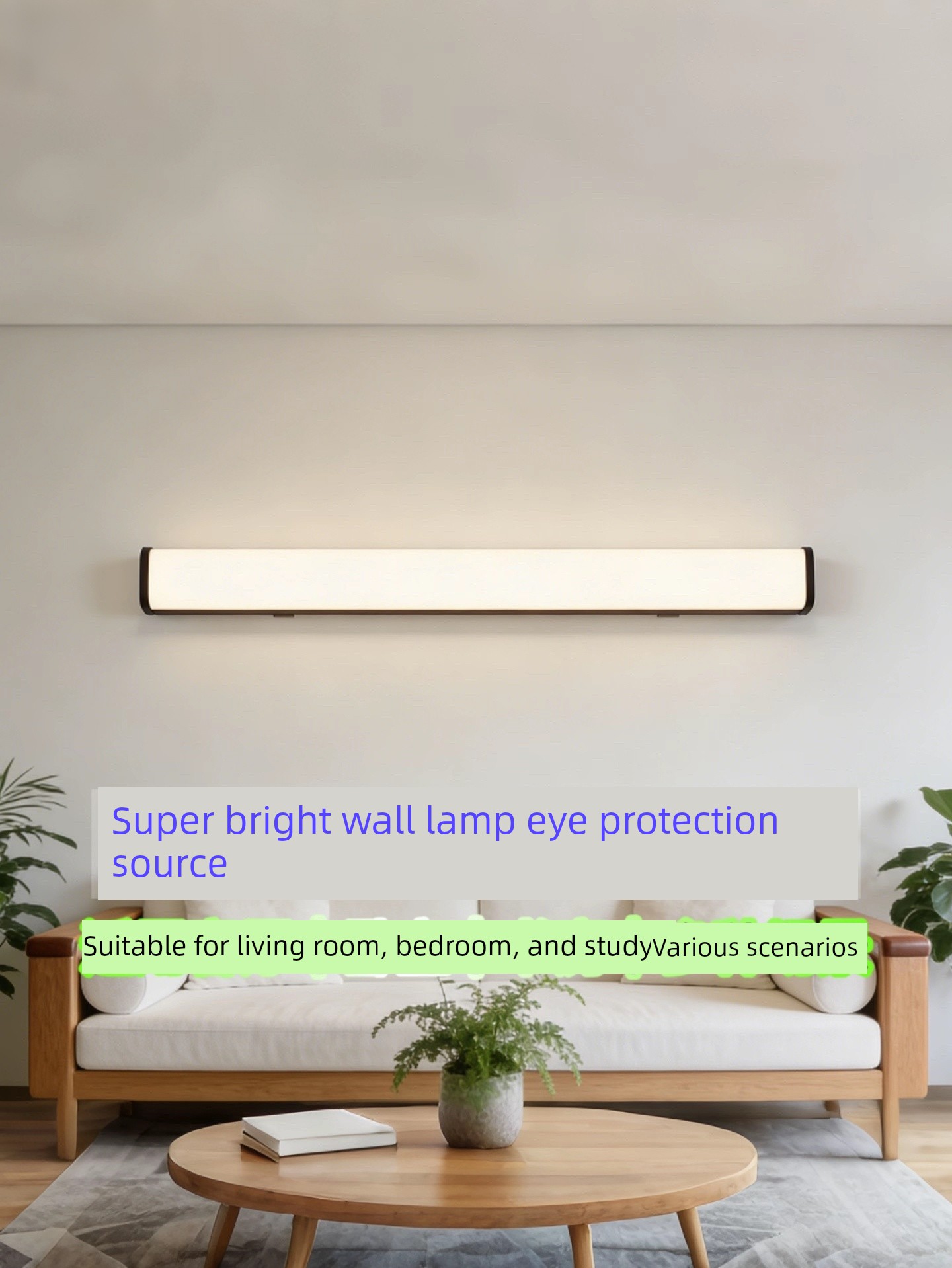 Long Strip Wall Lamp for Living Room and Bedroom, Full-Spectrum Eye-Protection Reading Wall Lamp, Balcony Lighting, Eaves Light, Ultra-Bright