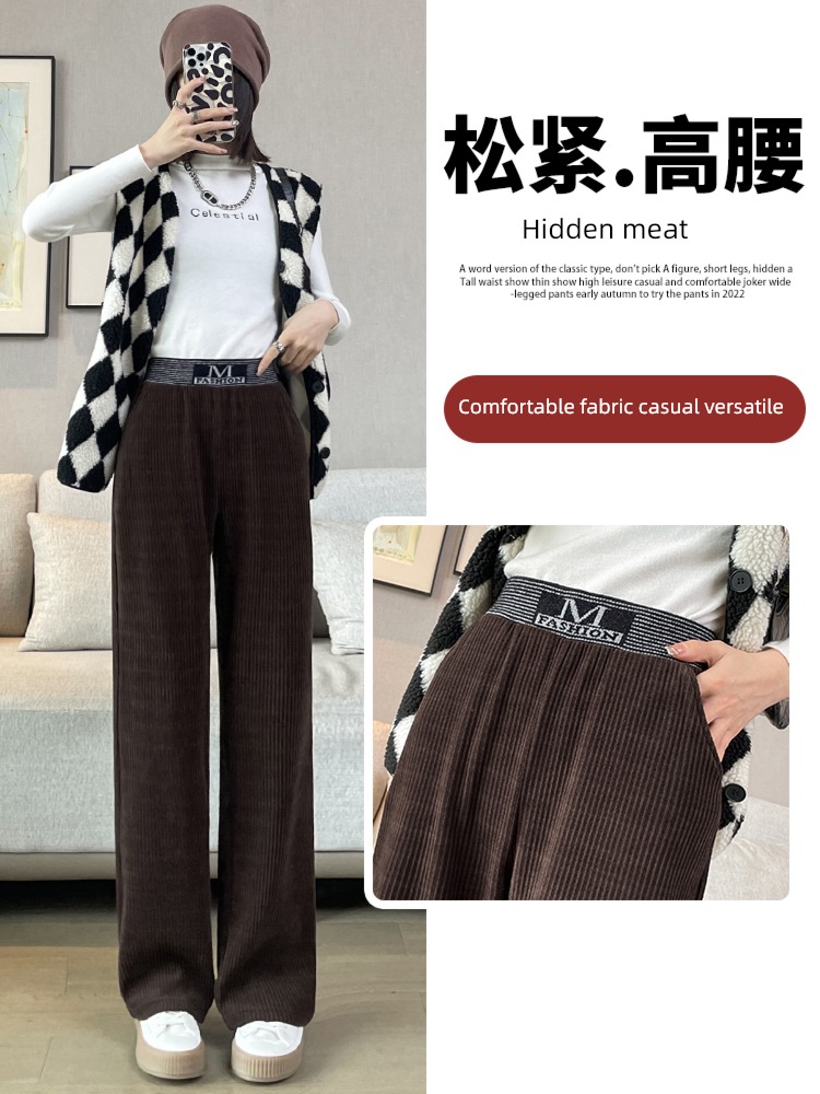 chenille  female Autumn and winter High waist easy Plush Wide leg pants