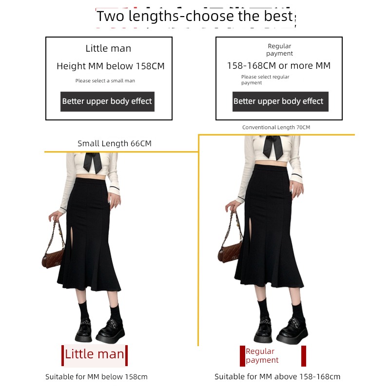Fork Medium and long term black High waist Fishtail skirt