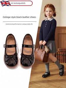 Black Leather Shoes for Girls, College Style, Suitable for Skirts, British Style, Versatile, Comfortable, Round Toe, 202