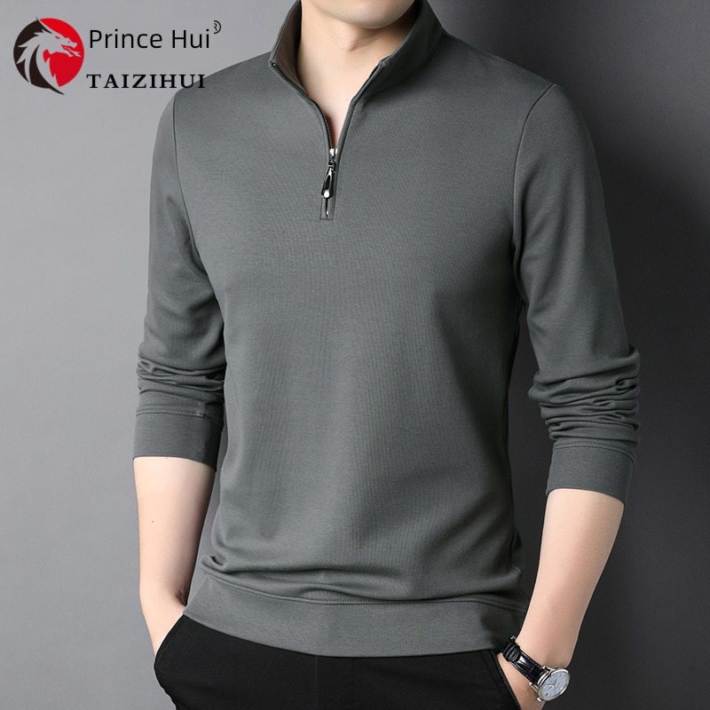 zipper Half height stand collar Autumn clothes man Long sleeve T-shirt